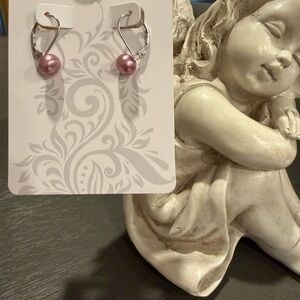 Pink Pearl Drop Leverback Earrings